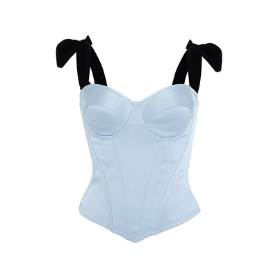 CORSELET 丝绒蝴蝶吊带蓝色缎面鱼骨胸衣塑形西装内搭抹胸