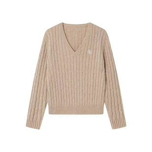 KeepSolo「衣橱基石」麦穗刺绣V领羊毛绞花毛衣008秋冬长袖