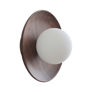 2025新北美黑胡桃木壁灯极简床头设计民宿过道背景墙木质圆球壁灯