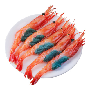 俄罗斯北极甜虾特大号甜虾刺身格陵兰带籽虾冰山蓝盒生吃即食料理