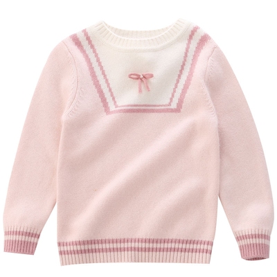 纯山羊绒衫中小童低领粉色毛衣