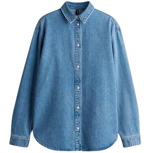 HM女装衬衫春季新款大廓形时尚气质简约经典洗水牛仔衬衫1268199