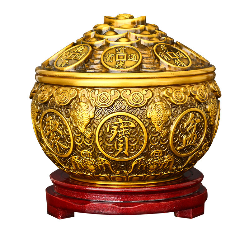 纯黄铜盖聚宝盆摆件家居装饰礼品