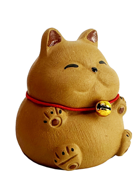 慈缘正堂宜兴紫砂铃铛猫摆件中式