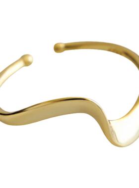 ins银几何波纹冷淡风情侣戒指