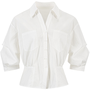 衣香丽影白色收腰衬衫女2026年春装新款高级感减龄法式泡泡袖上衣