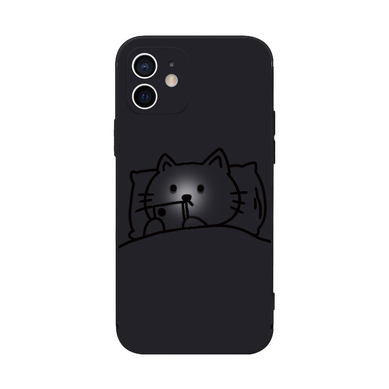 夜猫适用苹果15手机壳iPhone14promax保护套13pro全包镜头12黑色防摔x/11/xsmax硅胶软14磨砂