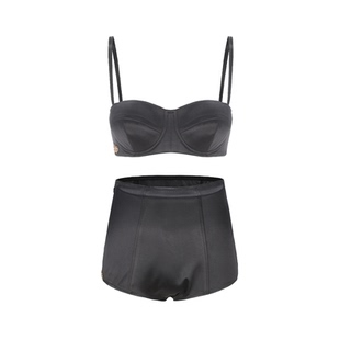 le palais vintage复古厚缎黑色胸衣+高腰三角裤套装