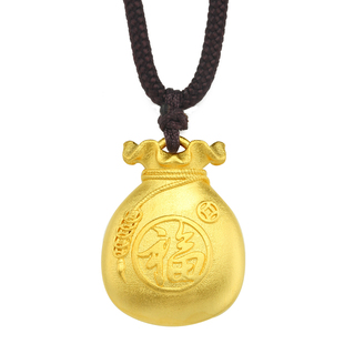 999足金实心福字钱袋古法黄金定做珠锦囊袋子赚金袋项链送礼