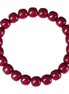 保真朱砂老型珠手串天然正品桶珠