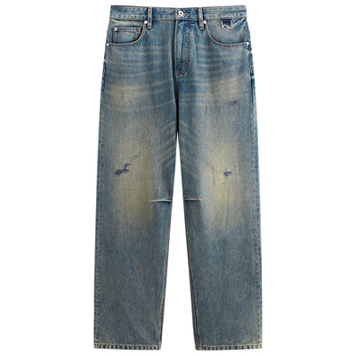 【商场同款】太平鸟男装水洗莱赛尔牛仔裤冬破洞直筒裤B1HAF4257