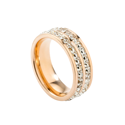 双排钻钛钢玫瑰金戒指
