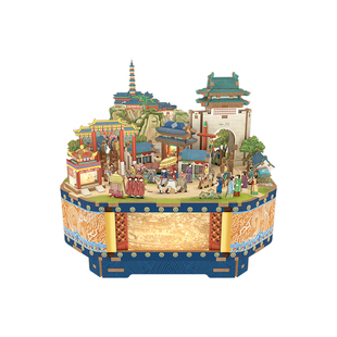 同趣拼装八音盒乾隆南巡图手工diy音乐盒积木玩具木质模型礼物女