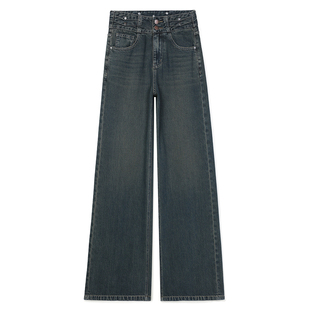 阔腿牛仔裤女高腰2026早春新款宽松显瘦百搭水泥灰双扣拖地直筒裤