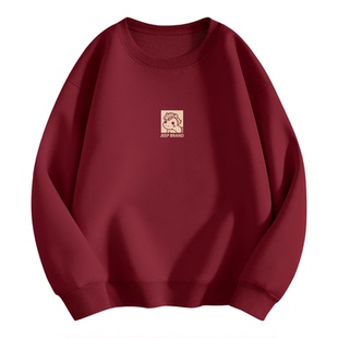 Jeep吉普马年本命年红色加绒圆领卫衣男款秋冬新年长袖上衣情侣装