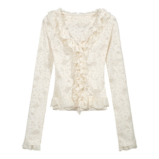 F1protagonist【花疏琉影】蕾丝浪漫雪纺花边设计感辣妹修身开衫