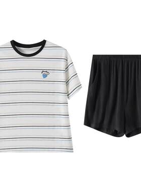 红豆【小海风】情侣短袖睡衣高级感条纹可外穿男士家居服套装夏季