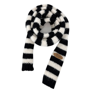 2025新款韩版拼色条纹细长条针织围巾女秋冬季高级感时尚搭配围脖