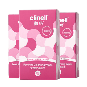 clinell伽玛护理湿巾女性洁阴湿纸巾房事经期清洁16片*3盒