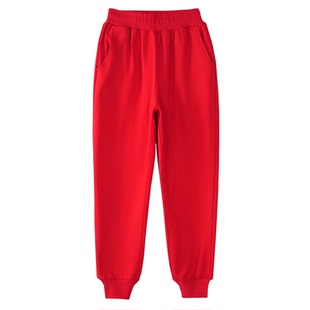 男女童墨绿大红色运动裤校服子儿童春秋长裤中大童小学生裤子纯棉