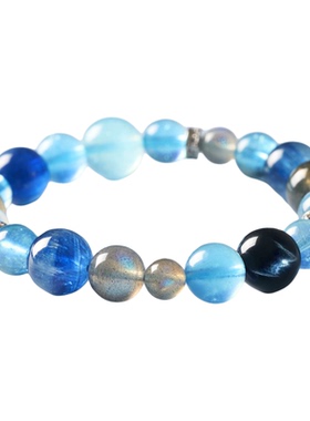 天然海蓝宝手链蓝晶石灰月光手串