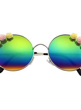 美国代购圆形彩虹花朵女士太阳镜