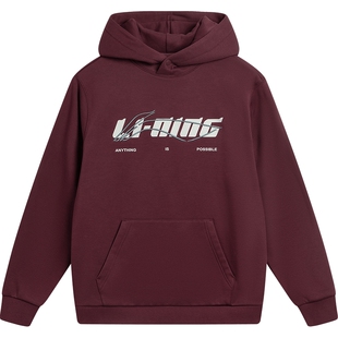 李宁加绒卫衣女冬季新款宽松保暖情侣装黑色上衣帽衫休闲男运动服