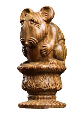 绿檀木偷油鼠摆件可爱老鼠手把件