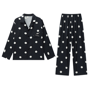 乐姿梦家居冰丝黑色家居服男套装春秋夏款四季可外穿大码睡衣男款