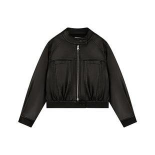 Amybaby女童上衣冬季2025新款复古酷飒美式高级感机车风皮衣夹克