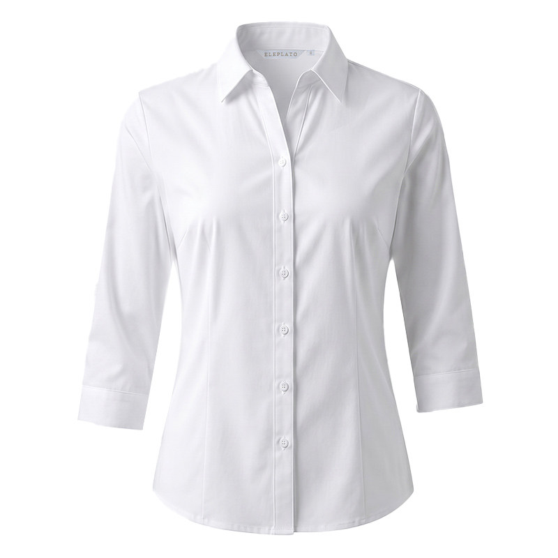 七分袖白衬衫女春季新款半袖工作服职业高级上衣工装女士白色衬衣