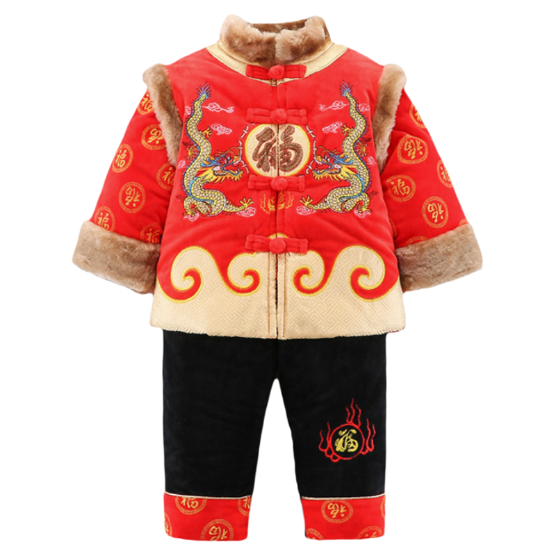 男童唐装冬款棉衣套装加厚小孩周岁生日抓周服儿童复古国风拜年服