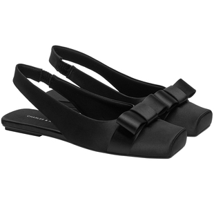 CHARLES&KEITH秋冬女鞋CK1-71720086蝴蝶结缎面平底方头凉鞋女鞋