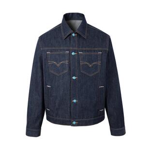 KISSNATE潮牌美式丹宁原牛原色定制绿松石牛仔正肩短宽夹克外套男