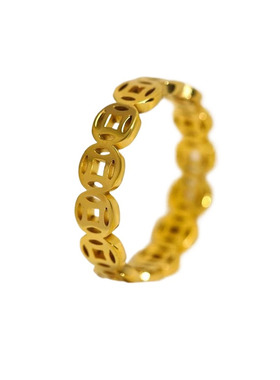 古法沙金戒指铜钱不掉色素圈旺财偏财戒指男士女士招财转运戒指