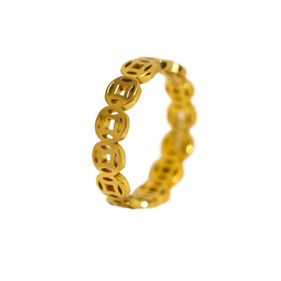 古法沙金铜钱戒指不掉色素圈旺财偏财戒指男士女士招财转运戒指