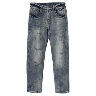 美式新款2026潮牌牛仔裤男款宽松直筒男士复古高端猫须破洞长裤子