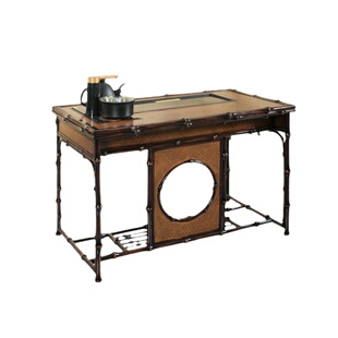 新品竹制筇竹家具茶桌上水边几家用竹制品茶桌石头茶台方桌竹茶桌