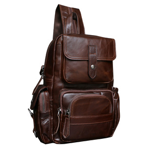男士胸包真皮大容量斜挎包大号单肩包头层牛皮男包休闲胸前背包潮