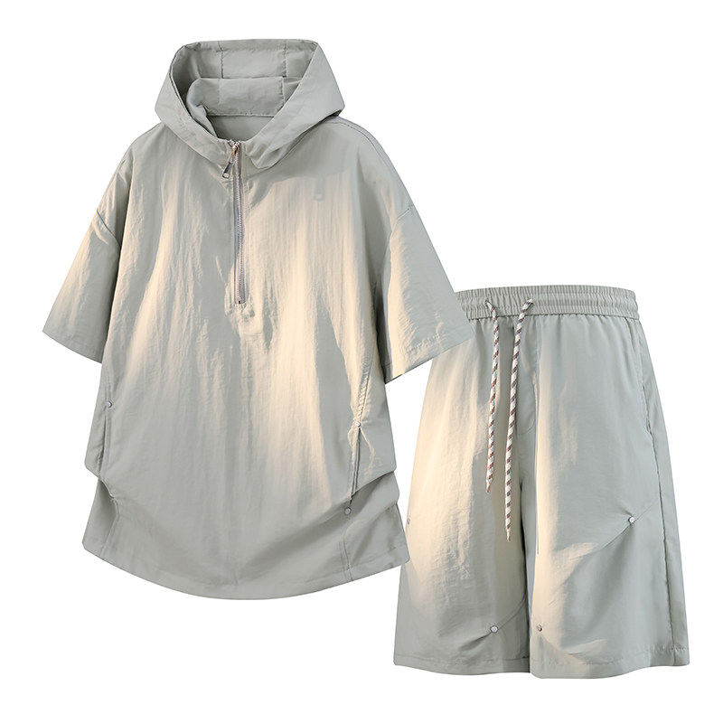NOAH PLAY 夏季轻户外机能套装男连帽短袖上衣宽松短裤休闲两件套