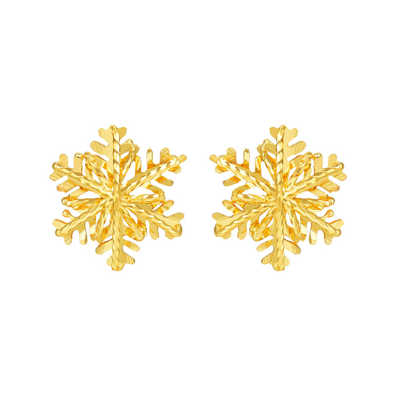 明牌珠宝雪落年年5G黄金耳钉 足金雪花耳饰日常通勤礼物AFH0507