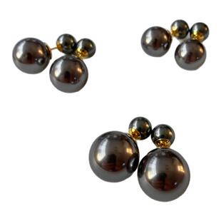 经典一款三戴大溪地拉贡黑珍珠耳钉前后戴大小珠双面百搭a925纯银