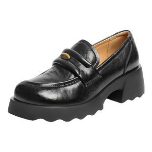 百丽女鞋质感复古乐福鞋女秋季新款厚底增高金豆jk乐福鞋B2790CA5