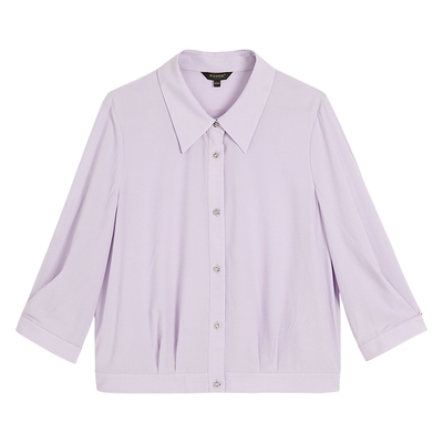 YINER音儿秋季26mm弹力丝竹乔其含桑蚕丝衬衫收褶上衣