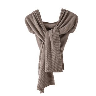 时尚帽子女冬新款绞花羊绒帽子围巾一体加厚针织连帽围脖两用保暖