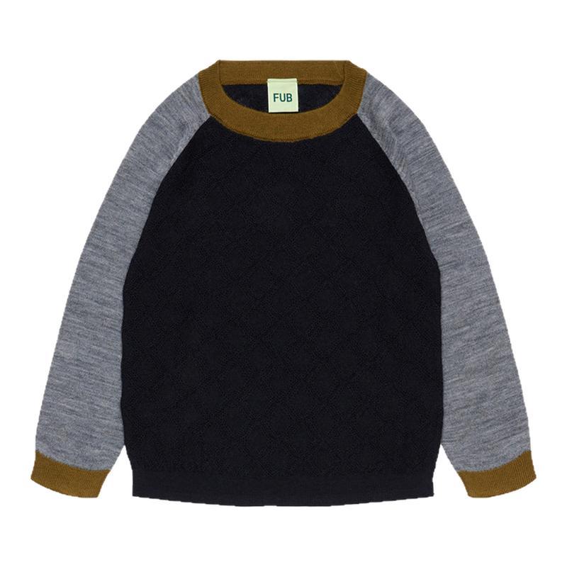 Little现货 丹麦FUB FW26秋冬儿童针织羊毛拼色圆领上衣裤子