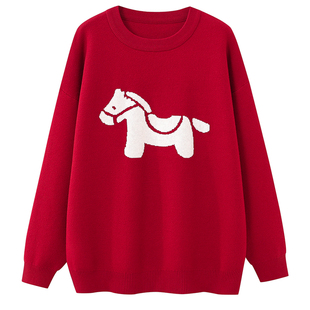 马年亲子装红色毛衣一家三口冬装2026新款新年拜年母子母女全家福