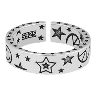 小众设计复古笑脸五角星戒指男女