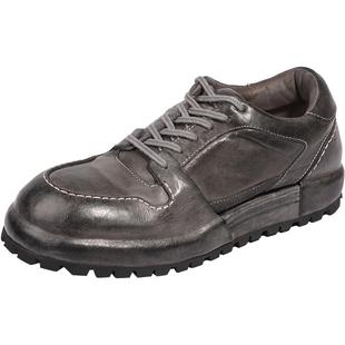 DREAMBOX钧博英伦复古水洗马皮休闲板鞋春季新款厚底灰色男士鞋子