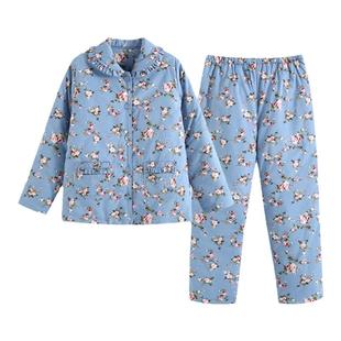 罗丝美秋冬新品全棉精梳府绸印花翻领棉袄女夹棉衣裤套睡衣13285